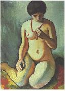 August Macke Female nude with coral necklace Spain oil painting artist